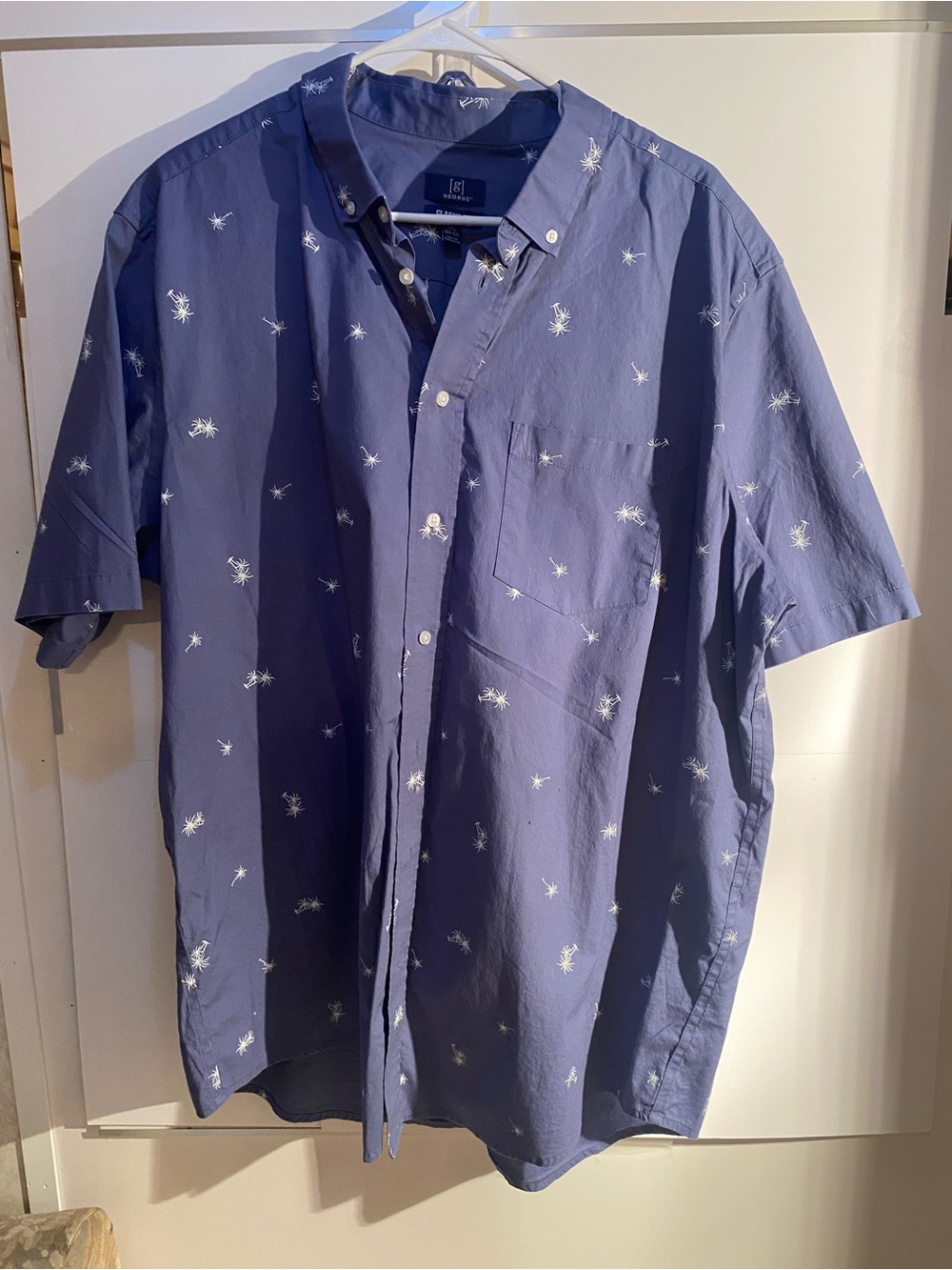 George Navy Button-Down Short Sleeve Shirt with White embroidered palm trees 2x